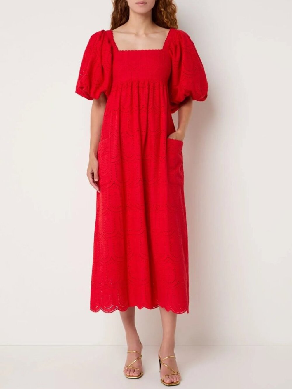 Amazing FARM Rio Red Pineapple Eyelet Maxi Dress in sz XS NWT - Picture 3 of 11